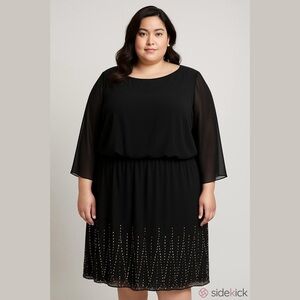 Xscape Black Drape Top Beaded Plus Size Evening Dress 16W